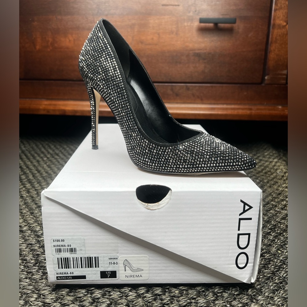 Aldo, black, rhinestone pumps. Size 7.